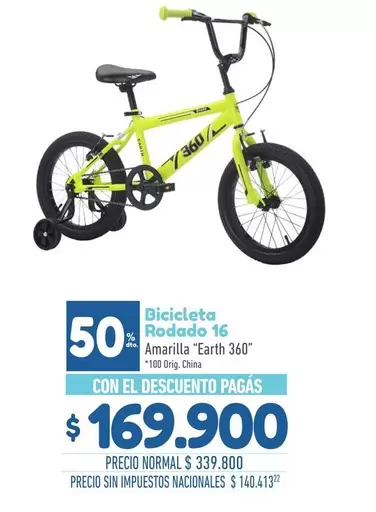 Bicicleta Rodado 16 Amarilla "Earth 360"