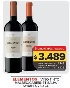 Elementos - Vino Tinto Malbec/Cabernet sauv/Syrah