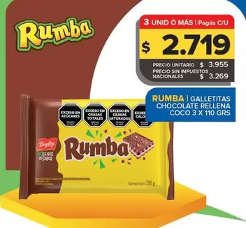 Bagley - Rumba Galletitas Chocolate Rellena Coco