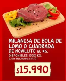 MILANESA DE BOLA DE LOMO O CUADRADA DE NOVILLITO
