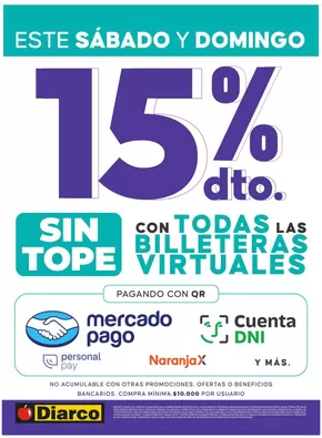 Catálogo Diarco en Firmat | Diarco 15% Off En Todas Las Billeteras Virtuales | 2025-08-09T00:00:00.000Z - 2025-08-10T00:00:00.000Z
