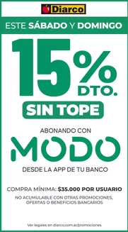Catálogo Diarco en Chos Malal | 15 OFF MODO SÁB Y DOM | 2026-09-12T00:00:00.000Z - 2026-09-13T00:00:00.000Z