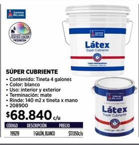 LÁTEX PROFESIONAL SUPERCUBRIENTE BLANCO SHERWIN WILLIAMS 4 GALONES