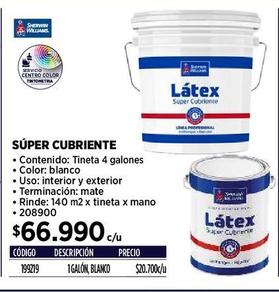 LÁTEX PROFESIONAL SUPERCUBRIENTE BLANCO SHERWIN WILLIAMS 4 GALONES