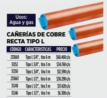 Cañerias de cobre recta tipo L