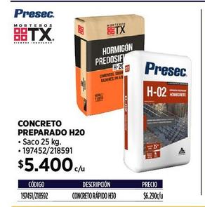 MORTERO CONCRETO PREPARADO H-20 PRESEC 25 KG