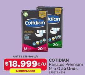 Cotidian - Pañales Premium M O G 20 Unds.