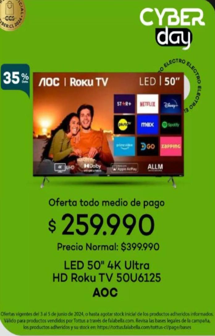 AOC - Led 50" 4K Ultra HD Roku Tv 50U6125