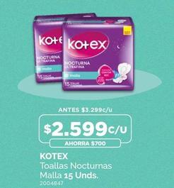 Kotex - Toallas Nocturnas Malla 15 Unds.