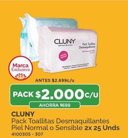 Cluny - Pack Toallitas Desmaquillantes Piel Normal O Sensible 2x 25 Unds