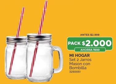 Mi Hogar -  Set 2 Jarros Mason Con Bombilla