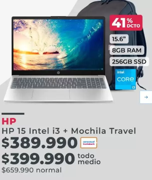Intel - HP 15  I3 + Mochila Travel
