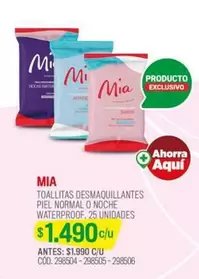 Mia - Toallitas Desmaquillantes Piel Normal O Noche Waterproof