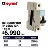 Legrand - Interruptor 1P C6KA 10A