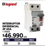 Legrand - Interruptor Differencial 2p 40a