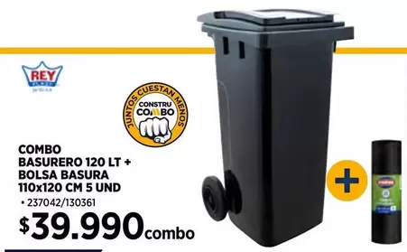 120 - Rey - Combo Basurero + Bolsa Basura 110x Cm 5 Und