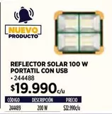 Nuevo - Reflector Solar 100 W Portatil Con Usb