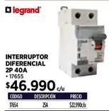 Legrand - Interruptor Differencial 2p 40a