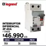 Legrand - Interruptor Diferencial 2p 40a