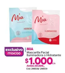 Mia - Mascarilla Facial Iluminadora O Hidratante
