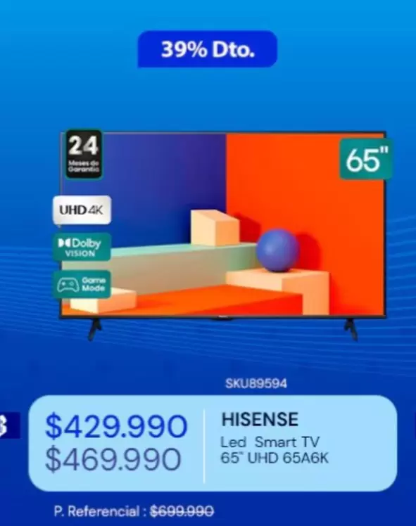 Hisense - Led Smart Tv 65 Uhd 65a6k