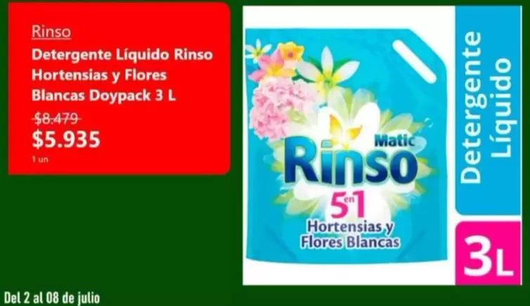 Rinso - Detergente Liquido  Hortensias Y Flores Blancas Doypack 3 L