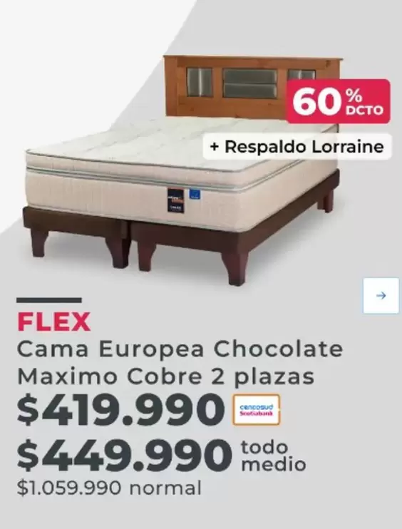 Flex - Cama Europea Chocolate Maximo Cobre 2 Plazas