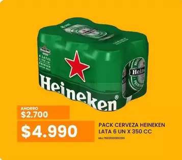 Heineken - Pack Cerveza Lata 6 Un X 350 Cc