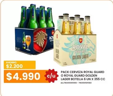 Royal Guard - Royal - Pack Cerveza Guard O  Guard Golden Lager Botella 6 Un X 355 Cc