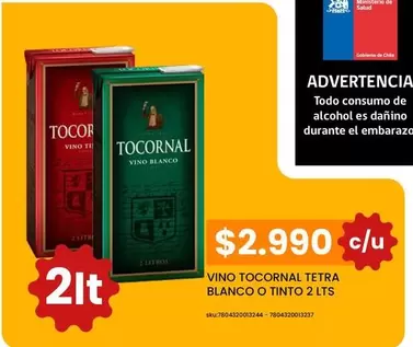 Tocornal - Vino  Tetra Blanco O Tinto 2 Lts