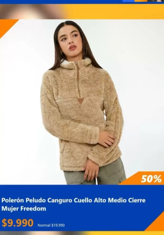 Poleron Peludo Canguro Cuello Alto Medio Cierre Mujer Freedom