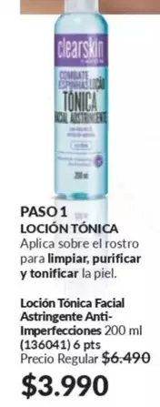 Clearskin - Locion Tonica Facial Astringente Anti- Imperfecciones