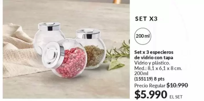 Set X3 Especieros De Vidrio Con Tapa