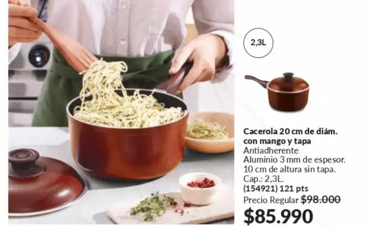Cacerola 20 Cm De Diam Con Mango Y Tapa