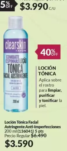 Clearskin - Locion Tonica Facial Astringente Anti-Imperfecciones