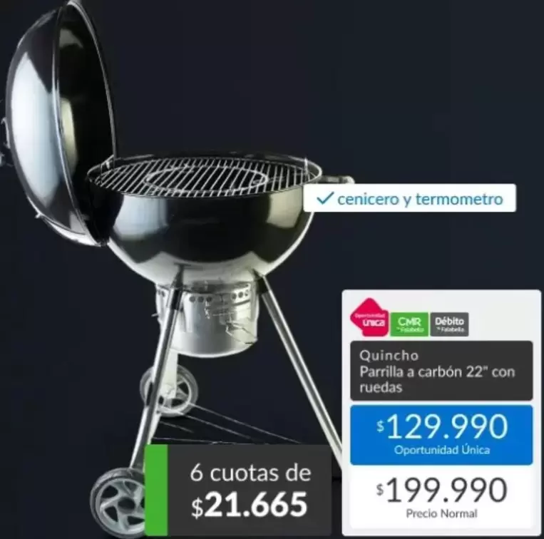 Quincho - Delux -  Parrilla A Carbon 22" Con Ruedas
