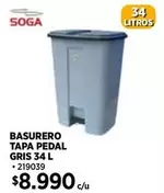 Basurero - Tapa Pedal Gris 34 L