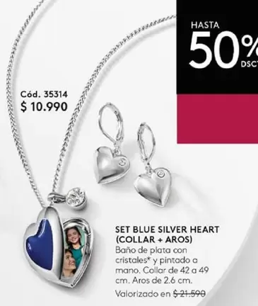 Set Blue Silver Heart (COLAR+AROS)