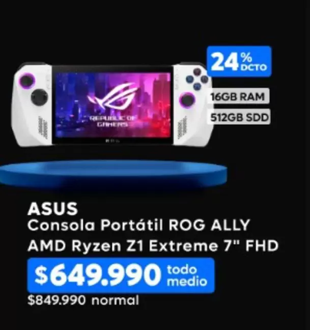 AMD - Asus - Consola Portátil Rog Ally Amd Ryzen Z 1 Extreme 7" FHD
