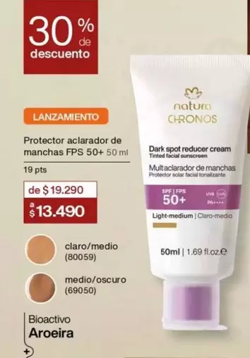 Natura -  Cronos - Protector Aclarador De Manchas FPS 50+