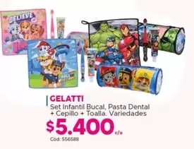 Gelatti - Set Infantil Bucal, Pasta Dental + Cepillo + Toalla