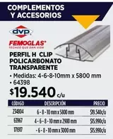 Dvdf - Perfil H Clip Policarbonato Transparente