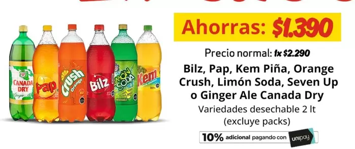 Pap - Biz, , Kem Piña, Orange Crush, Limón Soda, Seven Up O Ginger Ale Canadia Dry