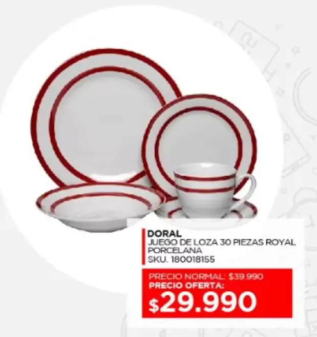 Doral - Juego De Loza 30 Piezas Royal Porcelana