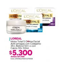 Amó - L'Oreal - Hidra Total 5 Crema Facial Anti-arrugas Con Colageno 35+ Retinol 50+ O Con Calcio 55+ 50ml
