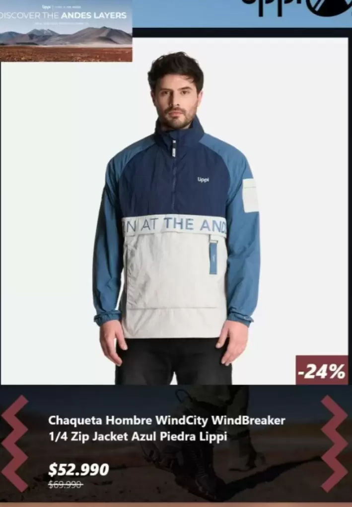 Lippi - Chaqueta Hombre Windcity Windbreaker 1/4 Zip Sachet Azul Piedra