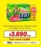 Uno - Pack Bebida Láctea  Soprole Frutilla O Multifruta