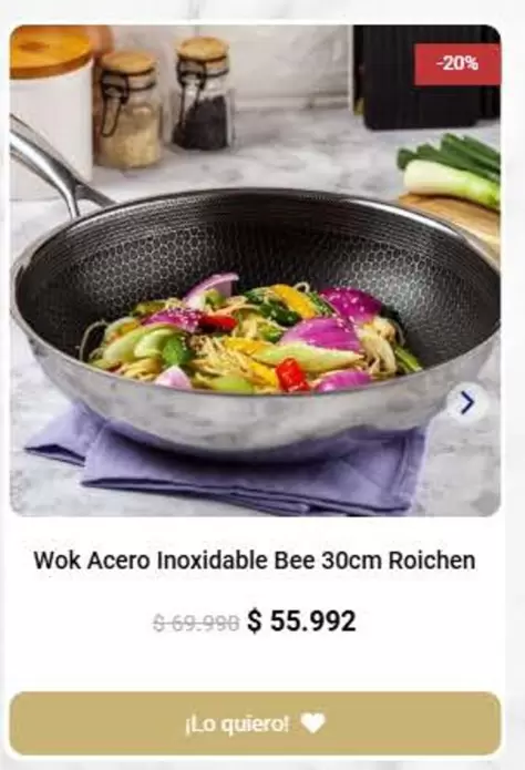 Roichen - Wok Acero Inoxidable Bee 30cm