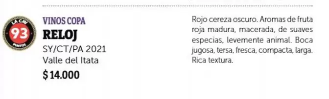 Reloj Vinos Copa Roja Madera
