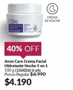 Care+ - Avon Care Crema Facial Hidratante Noche 5 En 1